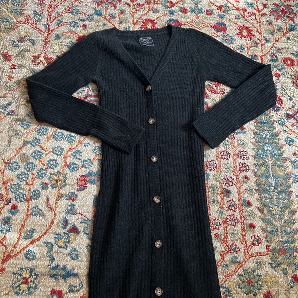 Abercrombie Ribbed Knit Midi Sweater Dress in Black
